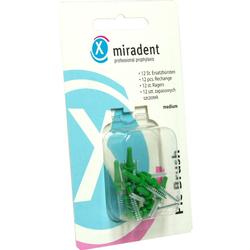Packung mit grünen und weißen Zahnzwischenraumbürsten von miradent.