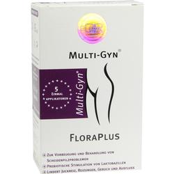 Eine Schachtel mit Multi-Gyn FloraPlus, einem Produkt für weibliche Pflege.