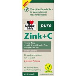 Verpackung von Zink+C-Kapseln für Vegetarier und Veganer mit 60 Stück, ohne Gelatine.
